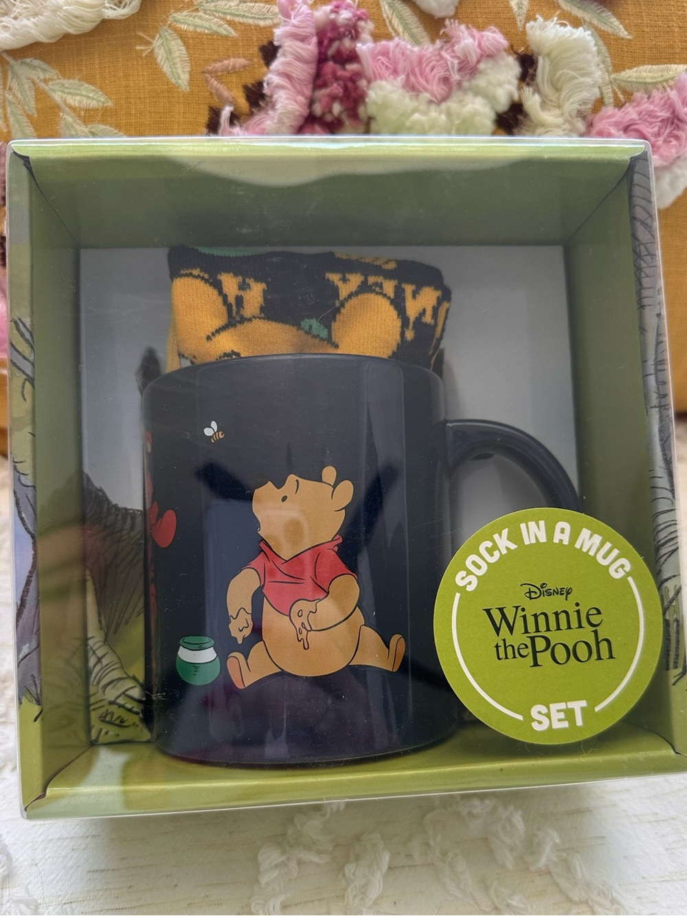 Disney Winnie the Pooh Black and Yellow Mug & Sock Gift Set